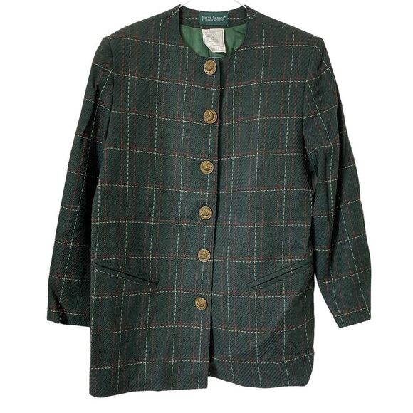Vintage Harve Benard Suit Jacket 10 and Skirt 14 Womens Green Plaid Wool - Picture 2 of 8